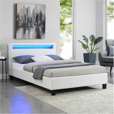 Produktbild von Polsterbett MIRASOL 120x200 cm, Weiß - Einzelbett mit LED Beleuchtung im Kopfteil, inkl. Fernbedienung, Jugendbett aus Kunstleder mit Lattenrost