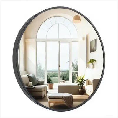 Image de Miroir de salle de bain rond, diamètre 50 cm, cadre en aluminium noir