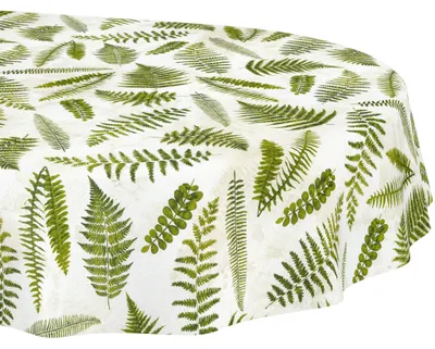 Produktbild von Tischdecke 140x180cm Oval Grün abwaschbar Baumwolloptik Farn Grün wetterfest Gartentischdecke Schnittkante