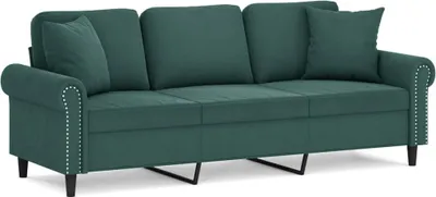 Image de Canapé 3 places avec oreillers vert foncé 180 cm velours