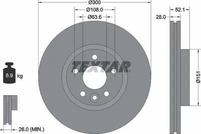 Produktbild von 2x TEXTAR Bremsscheibe 92196903 52 1mm 8 9kg 300mm
