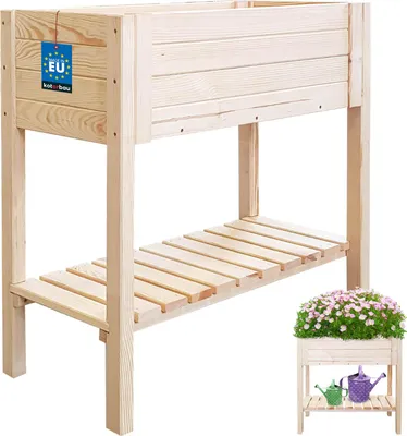 Produktbild von KOTARBAU® Hochbeete Hochbeet für Garten Balkon 79 CM mit Holzregal Pflanzkübel auf Beinen Groß Blumenkasten Gartenbox Pflanztisch Pflanzkasten Hochbeet Balkonkasten Frühbeet Pflanztisch outdoor Holz
