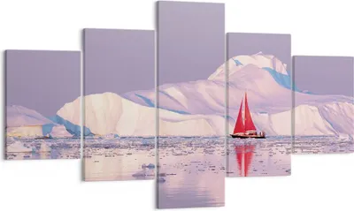 Produktbild von Bild auf Leinwand - Leinwandbild - 5 Teile - Segelschiff Mond Gletscher - 125x70cm - Wand Bild - Wanddeko - Wandbilder - Leinwanddruck - Bilder - Wanddekoration - Leinwand bilder - EA125x70-4462