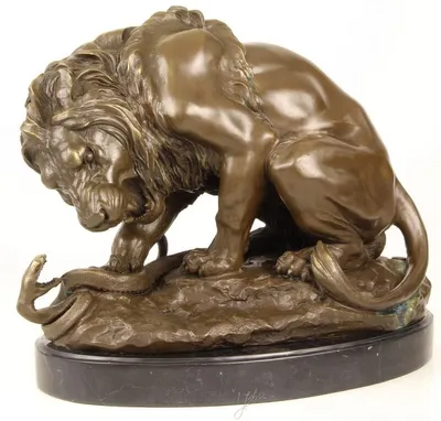 Obrázok produktu pre Casa Padrino luxusná bronzová socha lev s hadom na mramorovom podstavci bronz / zlato / čierna 41 x v. 35 cm - Luxusná bronzová figúra