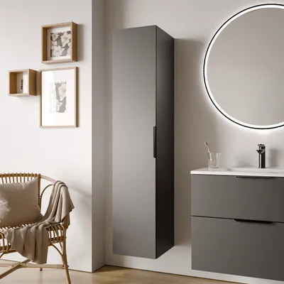 Produktbild von Hochschrank TIM 165 cm - Montage flexibel - 35 x 165 x 35 cm, Farbe:Anthrazit matt, Metallgriff:Chrom