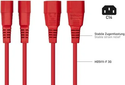 Immagine prodotto di Kabelmeister SK1430-R050 kabelmeister Kaltgeräteverlängerung C14 an C14 rot 5m