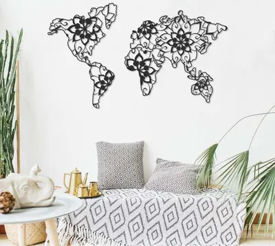 Zdjęcie produktu dla Metalowa dekoracja ścienna WORLD MAP, czarna