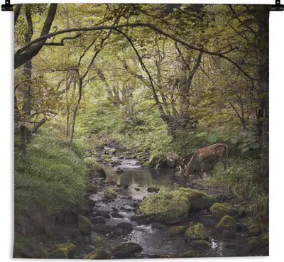 Produktbild von MuchoWow® Wandteppich Wandbehang Hirsch - Baum - Wald 90x90 cm Tapisserie Dekoration Wandtuch - Wandaufhänger