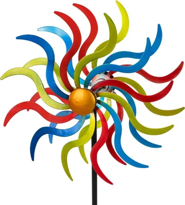 Produktbild von Windrad Garten Metall bunte Wellen Windspiel Ø 30 /123 cm Windmühle