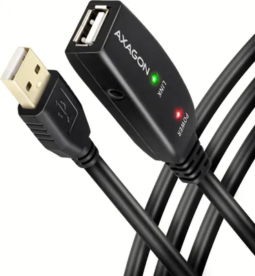 Produktbild von Axagon ADR-205 USB 2.0 A-M -> A-F aktives Verlängerungs‑/Repeater‑Kabel 5m, 5 m, USB A, USB A, USB 2.0, 0,48 Gbit/s, Schwarz