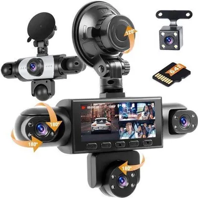 Productafbeelding van 5-kanaals dashcam, dashcam met 64 GB kaart, autocamera met 3 inch scherm, achteruitrijcamera, loopopname/parkeerbewaking/nachtzicht