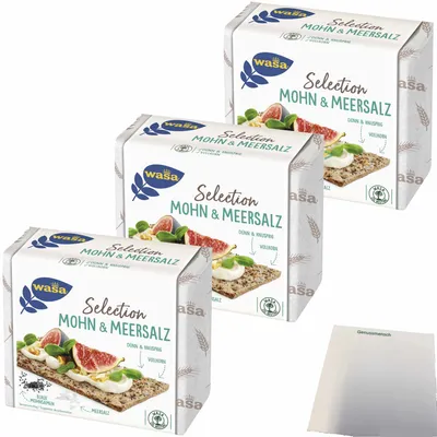 Produktbild von Wasa Selection Mohn & Meersalz 3er Pack (3x245g Packung) + usy Block