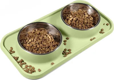 Produktbild von Katzennapf mit rutschfester Silikonmatte und herausnehmbaren Edelstahlschalen - für Katzen und kleine Hunde