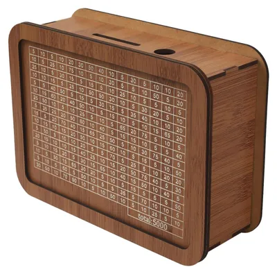 Produktbild von Sparschwein aus Holz mit einem Sparziel von 5000.
