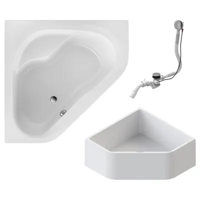 Produktbild von Schulte Eckbadewanne Komplettset Garda, 135x135 cm, inkl. Wannenträger und Ab- und Überlauf, Badewanne aus Sanitäracryl weiß glänzend, Höhe 58 cm