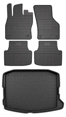Image de Tapis en caoutchouc + bac de coffre pour Seat Leon IV 2020- (hayon, plancher fixe, niche à droite) – 5 pièces, noirs, sur mesure