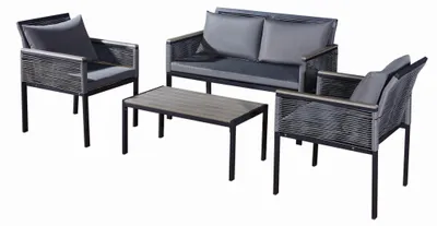 Immagine prodotto di CORTO | Set di mobili da giardino - 4 pezzi - Resistente, elegante, confortevole - Tavolo, divano e 2 sedie - Nero Grigio