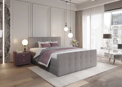 Produktbild von KEF Boxspringbett Polsterbett Paris Bett mit Matratze und Topper Doppelbett mit Bettkasten Bonell Matratze H3 180x200 cm Grau Enjoy