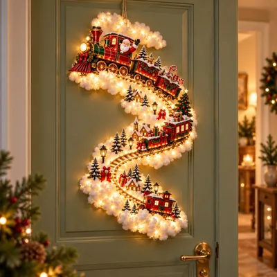 Produktbild von Weihnachtsdeko Weihnachtszug mit LED Lichterkette, 3D Wanddeko Weihnachten, ca. 60 cm, Weihnachtsdekoration, Eisenbahn Deko, Adventsdeko, Winterdeko