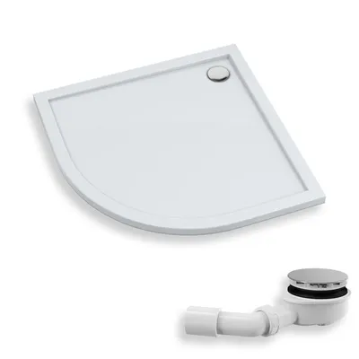 Zdjęcie produktu dla Brodzik Posadzkowy Prysznicowy Półokrągły 80x80x4,5 Akrylowy, Gładki | w zestawie - Syfon, odpływ ⌀90 mm | BADLAND CORRINA NEW
