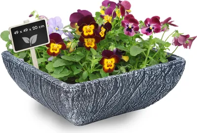 Produktbild von Pflanzschale aus Kunststoff, eckiger Pflanztopf, Grabschale, Stein-Optik