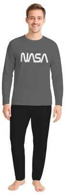 Produktbild von NASA Schlafanzug für Männer Pyjama Set Langarm Oberteil mit Hose Herren Grau/Schwarz XL