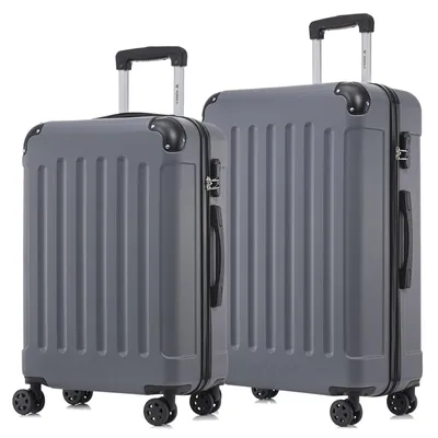 Produktbild von Suitcase Set, Rollkoffer Handgepäck, Kofferset, mit 4 Rollen 360°, Hartschalenreise Zahlenschloss, Weicher Gummigriff (2er Set, L&XL,Grau)