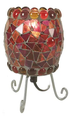 Produktbild von Tischleuchten - Mosaik-Tischleuchte, Tischlampe aus Metall und Glas in rot, 17 cm hoch, Ø 11 cm, E14-Fassung – Schnurschalter