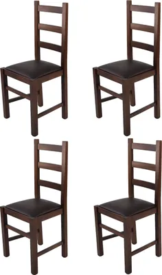 Produktbild von t m c s Tommychairs - 4er Set Stühle RUSTICA für Küche und Esszimmer, robuste Struktur aus Buchenholz, in der Farbe Dunkles Nussbraun lackiert und gepolsterte Sitzfläche mit Kunstleder in der Farbe Mokka bezogen