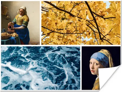 Produktbild von MuchoWow® Poster Milchmädchen - Mädchen mit Perlenohrring - Collage 120x90 cm - Wandbild