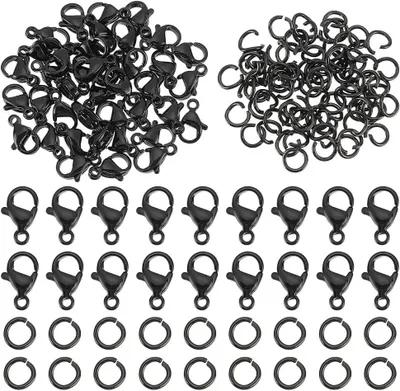 Productafbeelding van Kreeft Sluitingen met Ringetjes - Sieraden Sluitingen - Sieraden Maken - Roestvrij Staal - 40 stuks zwart - Zwart