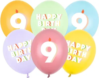 Produktbild von 6 Stk. Luftballon Ø30cm "HAPPY BIRTHDAY" | Zahl Zahl: 9