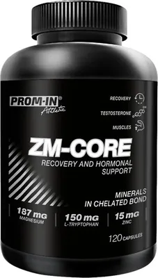 Obrázok produktu pre Prom-In ZM-Core 120 kapsúl / ZMA / Bisglycinát horčíka a zinku obohatený o vitamín B6 a L-tryptofán