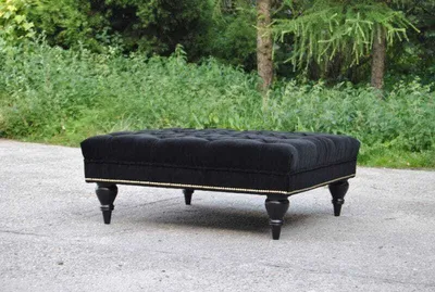 Image de Chesterfield Tabouret Tissu Design Canapé Rembourrage Textile Moderne Noir Assis