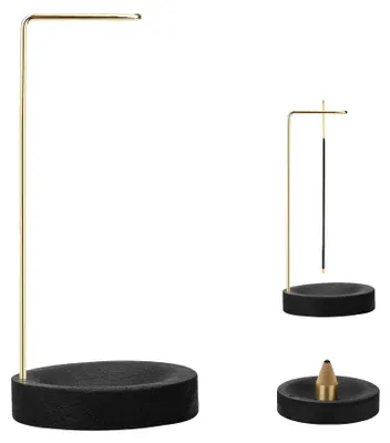 2-in-1 Räucherstäbchenhalter, goldene Stange, schwarze Basis, 25,5 cm
