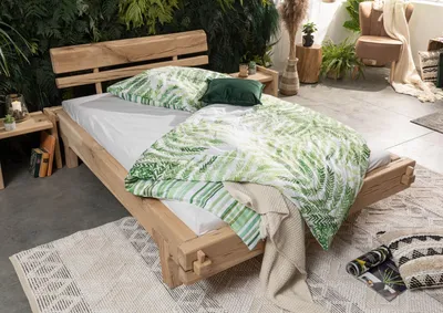 Produktbild von MASSIVMOEBEL24 Balkenbett Eiche 160x200 natur geölt OAK HEART #02