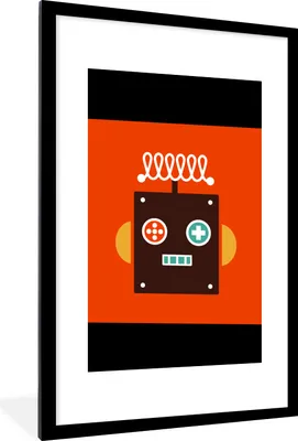 Produktbild von MuchoWow® Gerahmtes Poster Roboter - Formen - Gesicht - Orange - Jungen - Kinder 60x90 cm - Poster mit Schwarzem Bilderrahmen Wandposter Rahmen Foto Bilder - Dekoration - Wandposter Wohnzimmer - Hochwertig