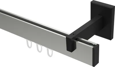 Produktbild von Interdeco Innenlaufstange / Gardinenstange mit Innenlauf Edelstahl-Optik / Schwarz, Typ Smartline Paxo (Kappe), 14x35 mm 1-läufig, 400 cm