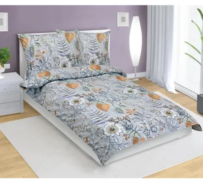 Image de Housse de couette en coton - 140x200 cm. Taies d'oreiller - 70x90 cm - gris, marron, blanc