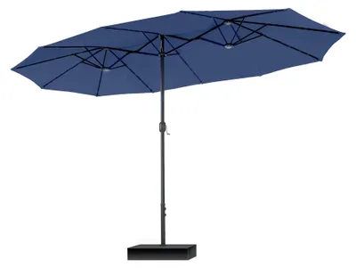 Image de Grand parasol rectangulaire avec pied, 270 x 450 cm, pour le jardin et la terrasse, avec manivelle, protection UV, résistant au vent, bleu marine
