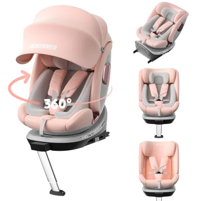 Produktbild von DEWINNER Kindersitz 360°Drehbar, Kinderautositz I-Size, Gruppe 0+/1/2/3 für Autos mit ISOFIX, Reboarder ab Geburt -12 Jahre (40-150 cm), 0-36 kg, PINK