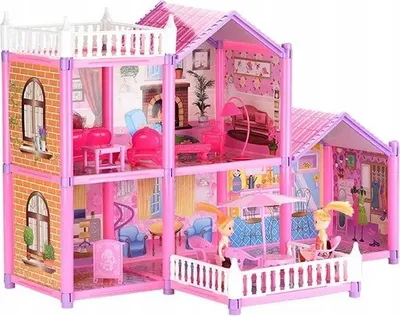 Produktbild von Großes Puppenhaus Villa 2 Etagen - Mit Möbeln & Mini-Puppen - Traumhaus Spielset für Kinder
