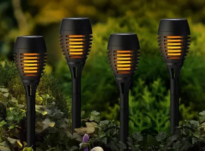 Produktbild von Solarleuchten Gartenfackel 4er Set Schwarz Flammeneffekt Solar Fackel Außen 27cm
