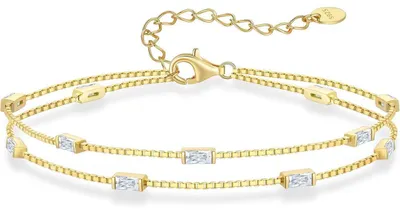 Produktbild von Armband Damen Layered mit Zirkonia Anhängern 925 Sterling Silber Gold Verstellbar