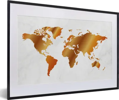 Produktbild von MuchoWow® MuchoWow® Gerahmtes Poster Weltkarte - Marmor - Gold 60x40 cm - Poster mit zchwarzem Bilderrahmen - Schlafzimmer - Plakat in Rahmen - Drucken