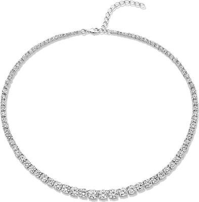 Produktbild von Neu Bling 9NB-1302 Silber Halskette mit Zirkonia - Tennis Halskette - Absteigend - 7 bis 3mm - 40+5cm - Rhodium - Silber