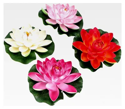 Produktbild von 4 Stück Schwimmende Künstliche Lotusblumen und Seerosen 17 cm Teichdekoration für Garten, Aquarium und Terrasse