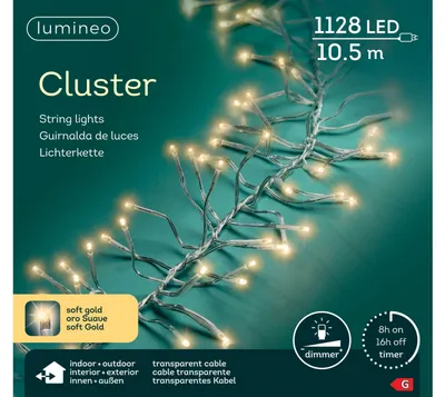 Produktbild von Lumineo, Lichterkette CLUSTER 1128 LED 10,5 m Soft Gold, transp. Kabel