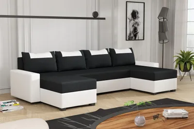 Produktbild von Wohnlandschaft Schlafsofa Sofa HEDVIG LUX Kunstleder/Stoff Weiß- Schwarz