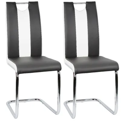 Image de Supfine Lot de 2 chaises de salle à manger,chaise de cuisine noble,en similicuir,chaise de cuisine noble,structure métallique,noir+blanc